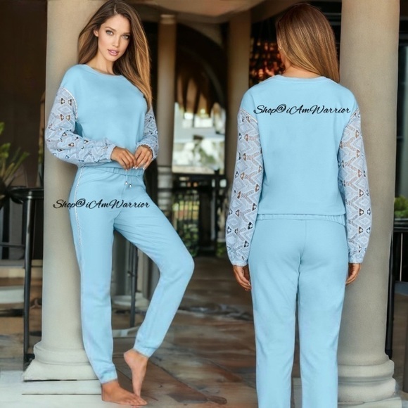 Boston Proper blue 2PC embellished top + jogger lounge set *shop@iamwarrior - Picture 1 of 15